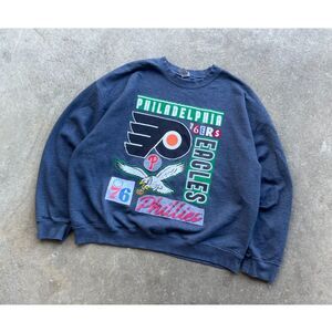 Upcycled Philadelphia Sports Crewneck Sweatshirt Flyers Eagles Philly XL